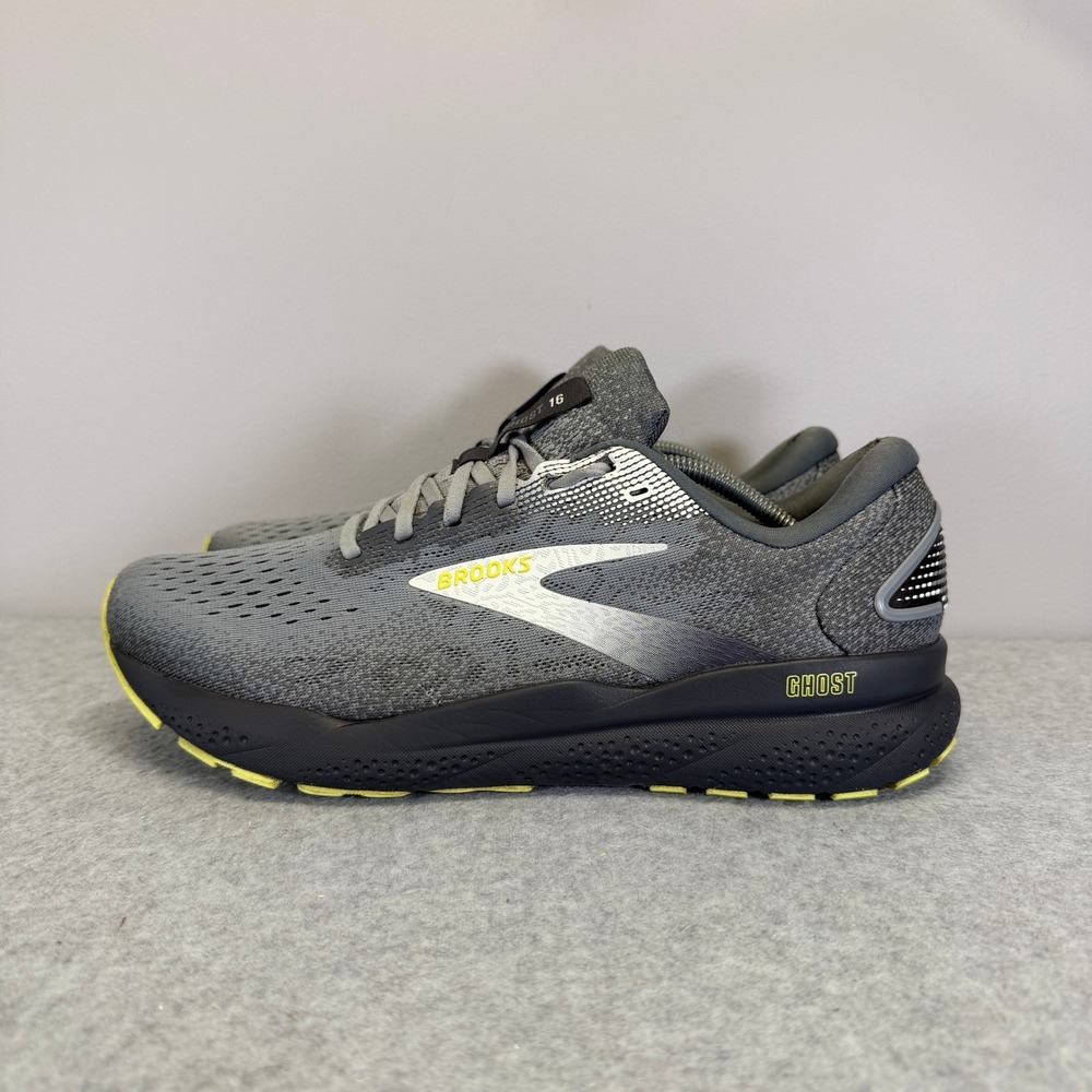 Brooks Ghost 16 Mens Shoes Size 9.5 Grey Lime Green Running Sneakers 1104191D040